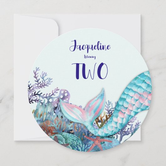 2e Verjaardag Waterverf Zeemeermin onder het Zee Kaart (Voorkant)