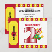 2e verjaardag Waving Circus Clown Uitnodiging (Voorkant / Achterkant)