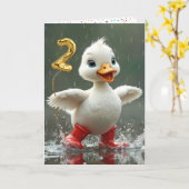 2e verjaardag White Duckling In A Rain Puddle Kaart (Gele Bloem)