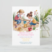 2e verjaardag zandbak meisje feestje kaart (Staand voorkant)