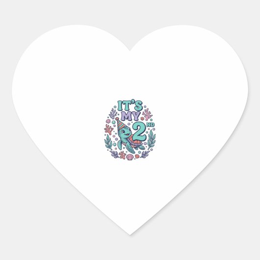 2e verjaardag Zeeschildpad Vintage Gravure Ontwerp Hart Sticker (Voorkant)