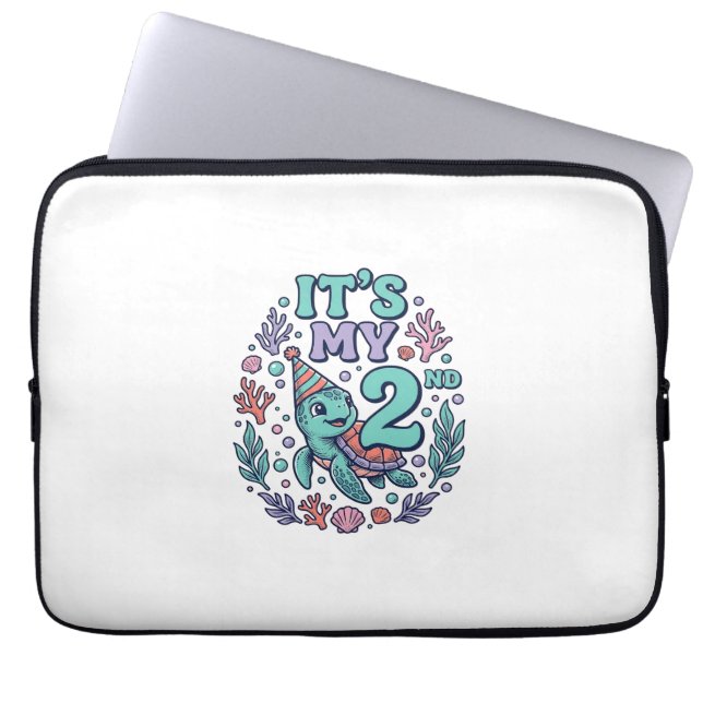 2e verjaardag Zeeschildpad Vintage Gravure Ontwerp Laptop Sleeve (Voorkant)