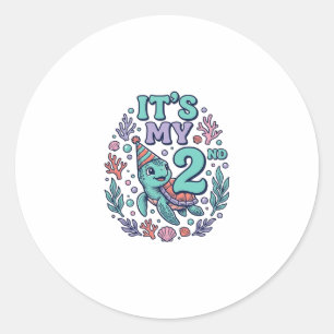 2e verjaardag Zeeschildpad Vintage Gravure Ontwerp Ronde Sticker