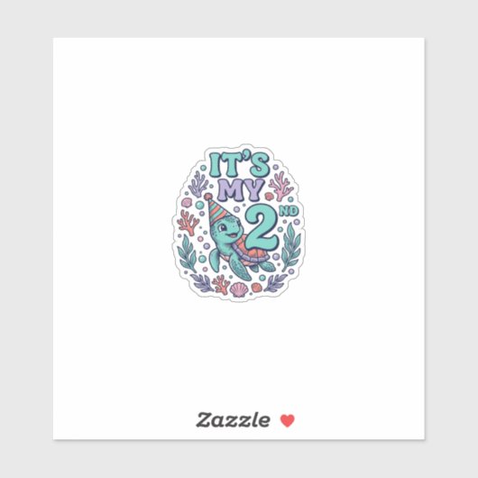 2e verjaardag Zeeschildpad Vintage Gravure Ontwerp Sticker (Vel)