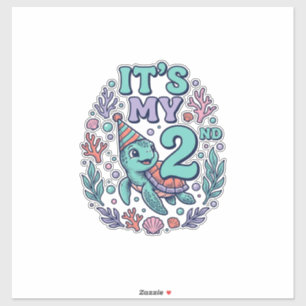 2e verjaardag Zeeschildpad Vintage Gravure Ontwerp Sticker