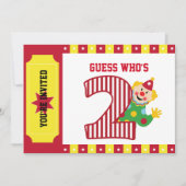 2e verjaardag zwaaien circus clown uitnodiging (Voorkant)