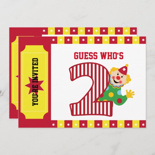 2e verjaardag zwaaien circus clown uitnodiging (Voorkant / Achterkant)