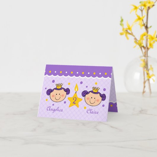 2e verjaardags Twincess kaart (Gele Bloem)