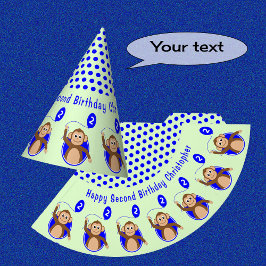 2e verjaardagsaap kinder blauw groen feesthoedjes