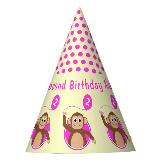 2e verjaardagsaap kinder roze crème feesthoedjes (Voorkant)