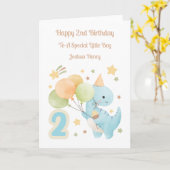 2e Verjaardagsballon Dinosaurus Verjaardagsjongen  Kaart (Gele Bloem)