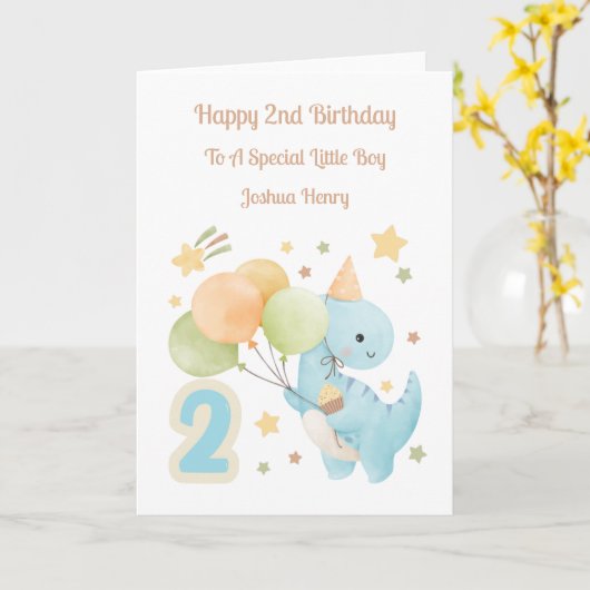 2e Verjaardagsballon Dinosaurus Verjaardagsjongen  Kaart (Gele Bloem)