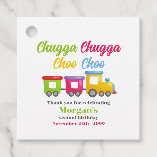 2e verjaardagsfeest Chugga Choo Kleurrijke trein Bedankjes Labels (Voorkant)