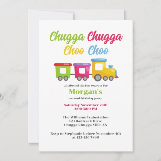 2e verjaardagsfeest Chugga Choo Kleurrijke trein Kaart (Voorkant)