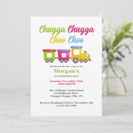 2e verjaardagsfeest Chugga Choo Kleurrijke trein Kaart (Staand voorkant)