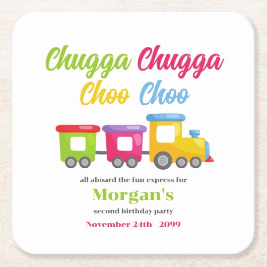2e verjaardagsfeest Chugga Choo Kleurrijke trein Kartonnen Onderzetters (Voorkant)
