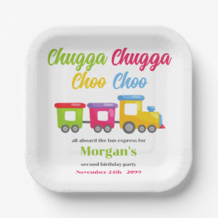 2e verjaardagsfeest Chugga Choo Kleurrijke trein Papieren Bordje