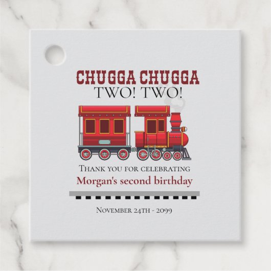 2e Verjaardagsfeest Schattigee Rode Westerne Trein Bedankjes Labels (Voorkant)