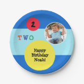 2e verjaardagsfeestje aangepaste foto kleurrijk he papieren bordje (Voorkant)