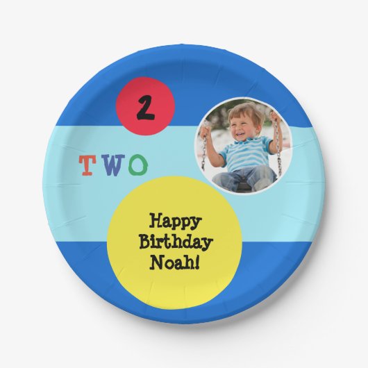 2e verjaardagsfeestje aangepaste foto kleurrijk he papieren bordje (Voorkant)