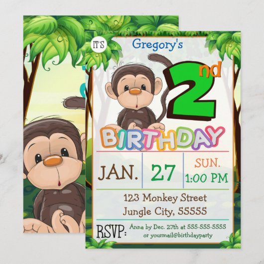 2e verjaardagsfeestje aap op maat kaart (Voorkant / Achterkant)
