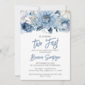 2e verjaardagsfeestje Dusty Blue Floral Kaart (Voorkant)