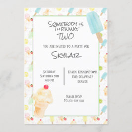 2e verjaardagsfeestje ijs en ijslolly's kaart