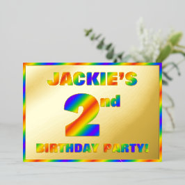 2e verjaardagsfeestje — plezier, regenboogspectrum folie uitnodiging