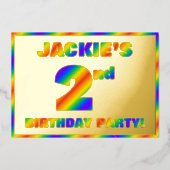 2e verjaardagsfeestje — plezier, regenboogspectrum folie uitnodiging (Voorkant)