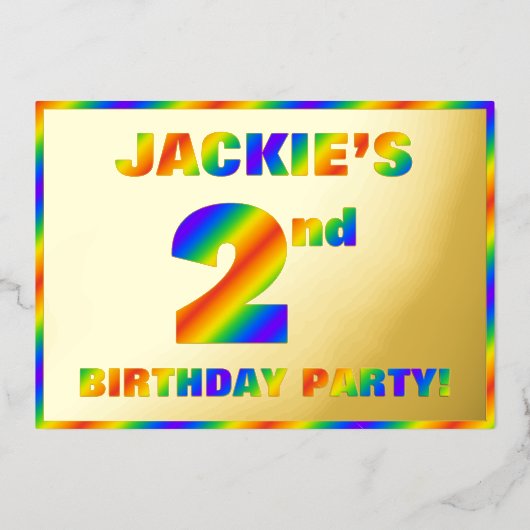 2e verjaardagsfeestje — plezier, regenboogspectrum folie uitnodiging (Voorkant)
