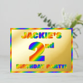 2e verjaardagsfeestje — plezier, regenboogspectrum folie uitnodiging (Staand Voorkant)