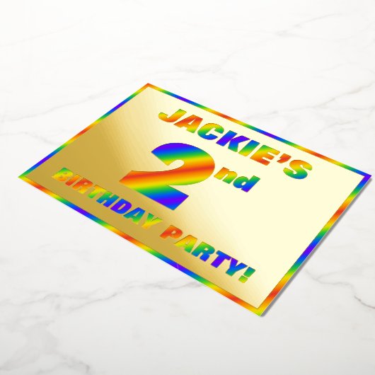 2e verjaardagsfeestje — plezier, regenboogspectrum folie uitnodiging (Gedraaid)