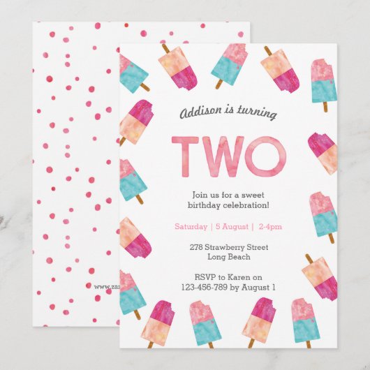 2e verjaardagsfeestje | Popsicle Ice Cream uitnodi Kaart (Voorkant / Achterkant)
