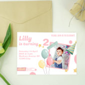 2e verjaardagsfeestje Schattigee fotoballon Uitnod Kaart