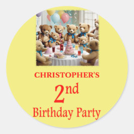 2e verjaardagsfeestje Teddy Bears Party Ronde Sticker