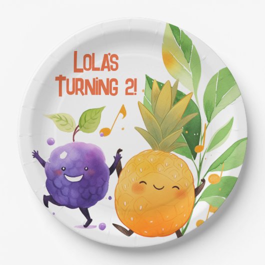 2e verjaardagsfeestje Two-tti Fruity Papieren Bordje (Voorkant)