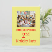 2e verjaardagsfeestje uitnodiging Teddy Bears Part (Staand voorkant)