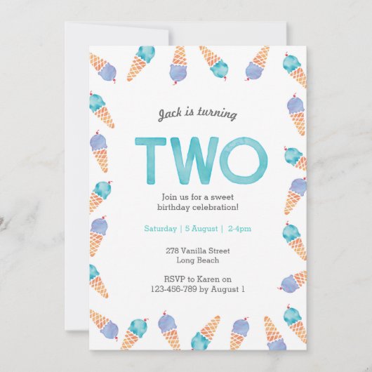 2e verjaardagsfeestje | Uitnodiging voor ijs (Voorkant)