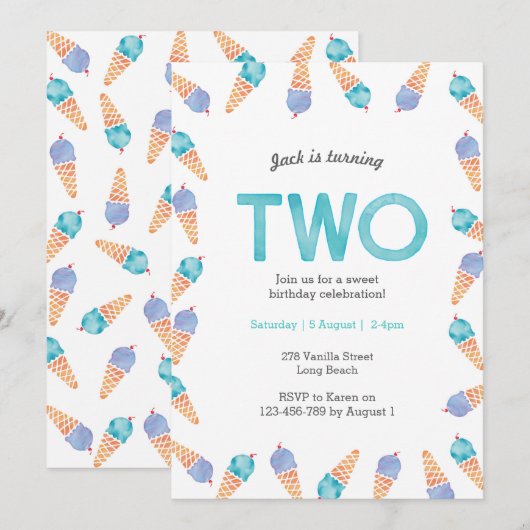 2e verjaardagsfeestje | Uitnodiging voor ijs (Voorkant / Achterkant)