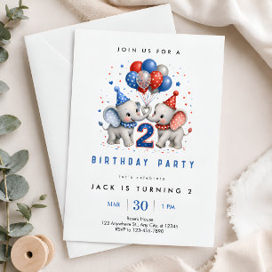 2e verjaardagsfeestje van een babyolifant kaart