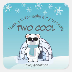 2e verjaardagsjongen Two Cool ijsbeer Iglo Vierkante Sticker