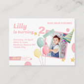 2e Verjaardagsmeisje Schattigee foto-booth Invitat Informatiekaartje (Voorkant)