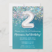 2e verjaardagsuitnodiging Blauwgroen zilveren glit Kaart (Voorkant)