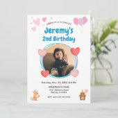 2e verjaardagsuitnodiging met Kind Foto Kaart (Staand voorkant)