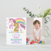 2e verjaardagsuitnodiging voor eenhoorn met afbeel kaart (Staand voorkant)