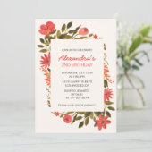 2e verjaardagsuitnodigingen Bloem Boho Elegant Kaart (Staand voorkant)