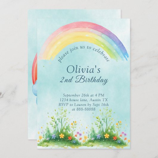 2e Zomer Waterverf Rainbow Blue Sky Verjaardag Kaart (Voorkant / Achterkant)