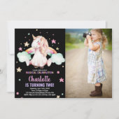 2e zwarte foto eenhoorn verjaardag uitnodigingen (Voorkant)