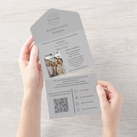 2in1 Business Launch Invitation + Visitekaartje All In One Uitnodiging (Afscheurbaar)