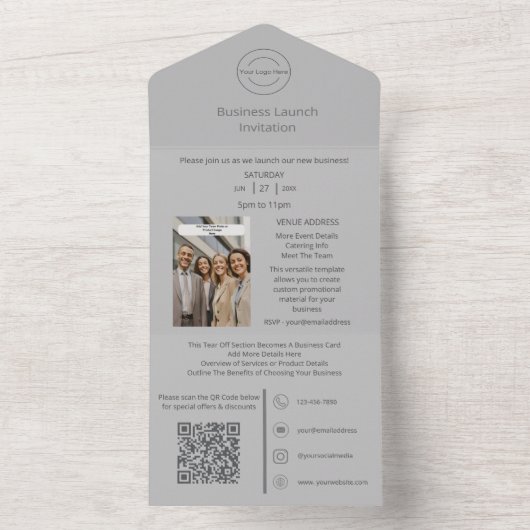 2in1 Business Launch Invitation + Visitekaartje All In One Uitnodiging (Binnen)